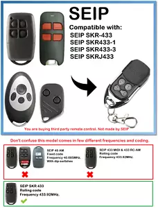 Seip EKR1MCG, EKR4MD, EKR4SP439 Compatible Remote Control Variable Code - Picture 1 of 6