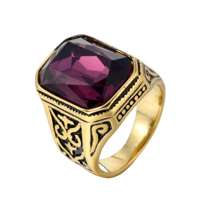 男式承诺戒指不锈钢复古婚礼大石头声明派对 — 第 1/4 张图片