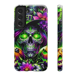 Vibrant Skull Floral Phone Case, Halloween Gift, Colorful Phone Cover, [...] - Picture 1 of 53
