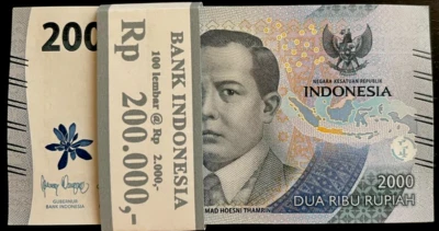 INDONESIA 2000 RUPIAH New 2022-2025 x 100 Pcs Lot 1 Bundle IDR Currency BANKNOTE - Image 1 of 3