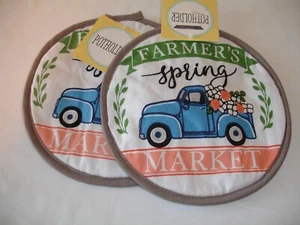 Neu! S/2 Frühling Markt Blumen LKW Topflappen Set Küche Topflappen Baumwolle - Bild 1 von 3