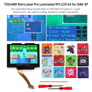 Kit de pantalla laminada LCD V5 Drop In 720x480 retro píxeles GBA SP IPS + carcasa GameBoy - Imagen 1 de 45