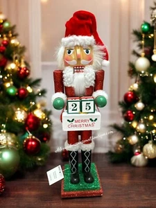Christmas Advent Calendar Wooden Glitter Nutcracker Santa 14" Sparkly New - Picture 1 of 6