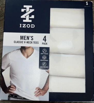 IZOD ~ Pacote com 4 camisetas masculinas gola V camisetas brancas mistura de algodão ~ P (34-36) - Imagem 1 de 3