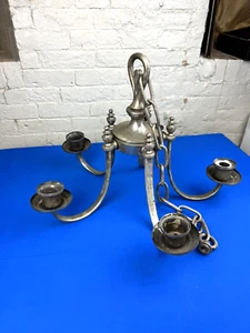 Vintage Leuchte, Kupfer mit Nickelplatte, 32,5"L hängend, Kupferkette - Bild 1 von 15