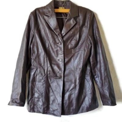 Chaqueta Blazer Vestido Caslon Mujer Talla Mediana Cuero Marrón Suave Abotonada Foto 1 de 4
