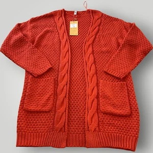 NWT Grecerelle Women's L Burnt Orange Long Sleeve Open Front Cardigan Sweater - Picture 1 of 12