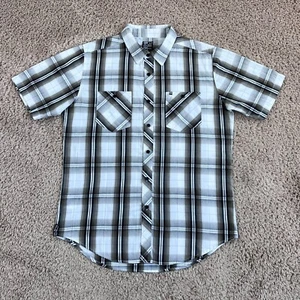 BILLABONG Brown White Plaid Short-Sleeve Collared Button-Up Shirt Mens M Classic - Picture 1 of 15