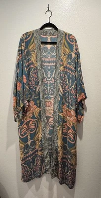Powder UK Women’s Floral Print Kimono Wrap Colorful Festival Boho Artsy READ - Image 1 of 4