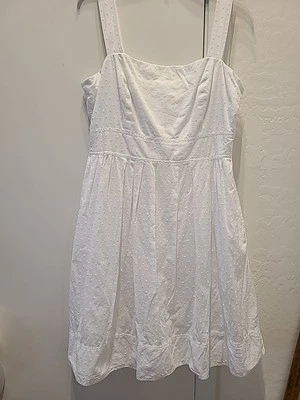 New York and Company Vintage  Dress Size 14 White Cotton Lined  Dots - Image 1 of 4