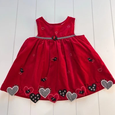 Редкие издания винтажный девочек красный вельвет щенок собаки сердце праздничное платье размер 2T - Изображение 1 из 4