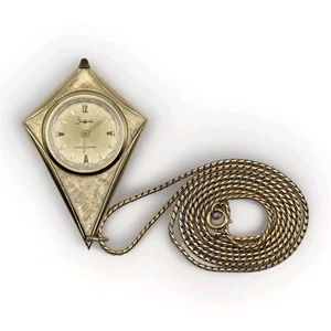 Vtg Sheffield Swiss Made Gold Tone Kite Shape Pendant Mechanical Watch Works! - Picture 1 of 16