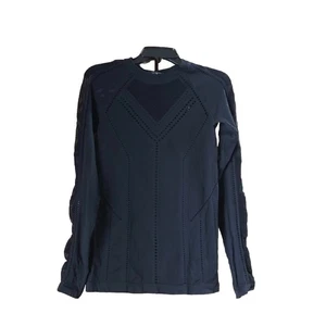 Athleta Oxygen Top Long Sleeve Seamless Crew Neck Mesh Black Medium Athletic Gym - Picture 1 of 10