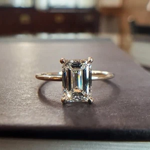 2 Ct Emerald Cut Moissanite 925.Gold Plated Ring - Picture 1 of 5
