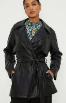 Zara Black Faux Leather Short Trench Water Repellent Jacket Women’s Size Small - Image 1 of 4