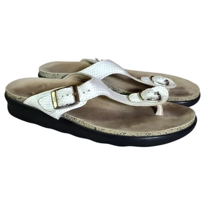 SAS Sanibel Sandals Womens Size 7.5M White Leather Crocodile Print Thong Comfort - Image 1 of 4
