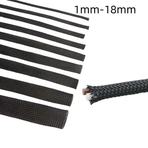 1mm - 18mm Schwarz Geflechtschlauch Gewebeschlauch Kabel PET Sleeve Meterware - Picture 1 of 3
