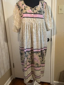 Anthony Richards Border Print Patio Dress 2X Plus House MuMu Midi Khaki Paisley - Bild 1 von 12