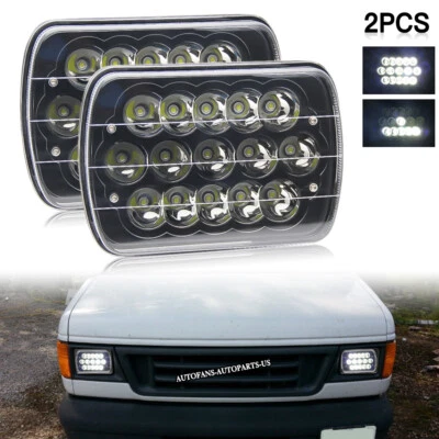 Pair For Ford E-150 Econoline E-250 E-350 7x6" 5X7" Black LED Headlights Hi-Lo - Image 1 of 4