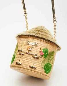 Betsey Johnson Kitsch Tiki Bar Small Natural Straw Crossbody Bag New Sealed