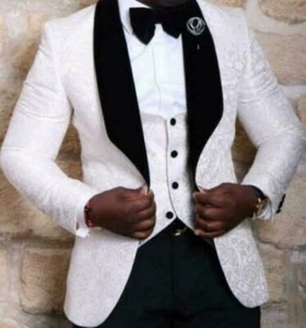 White Floral Mens Suits Wedding Groom Tuxedo Slim Fit Groomsman Prom Party sz ta - Picture 1 of 10