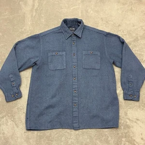 Vintage John Blair Flannel Shirt Mens Large Blue Herringbone Long Sleeve Button - Picture 1 of 7