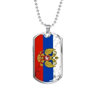 Russian Flag Necklace Stainless Steel or 18k Gold Dog Tag 24" - Picture 1 of 17