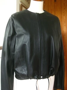 M&S LEATHER Bomber JACKET 8 6 SHORT bolero summer crop lightweight soft elegant - Picture 1 of 13
