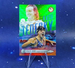 Katie Ledecky /99 2024 Topps Chrome Olympic Team USA Green Refractor Tokyo 2020 - Picture 1 of 9