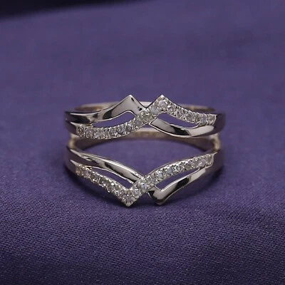 1/3ct Diamond Pave Set Solitaire Enhancer Ring Guard Wrap 14k Solid Yellow Gold - Image 1 of 4