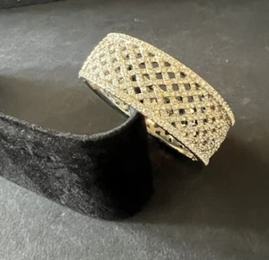 Bracciale Vintage Largo Strass Cerniera Tono Argento Dichiarazione Gioielli - Foto 1 di 13