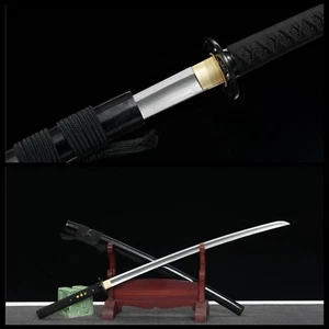 Handgefertigter gefalteter Damaststahl Samurai Katana japanisches Schwert voller Tang scharf - Bild 1 von 10