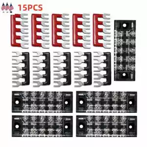 5 Sets 5 Positions Terminal Block Barrier Strip Dual Row Screw 15A with Cover US - Picture 1 of 10
