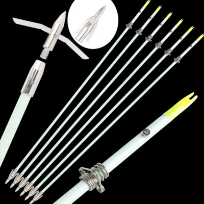 36''Bowfishing Arrows Night Glow Broadheads Solid Fiberglass Bow Fishing Hunting - Image 1 of 4