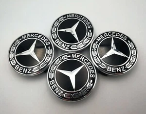  Set of 4PC For Mercedes-Benz Laurel Wreath Black Wheel Center Hub Caps  75mm - Picture 1 of 1