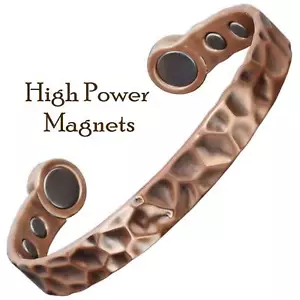 HIGH POWER Copper Magnetic Bracelet Bangle - Arthritis Bio Pain Relief -Hammered - Picture 1 of 6