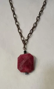Vintage ALI-KHAN New York Signed Silver Tone Link Chain Red Pendant Necklace - Foto 1 di 6