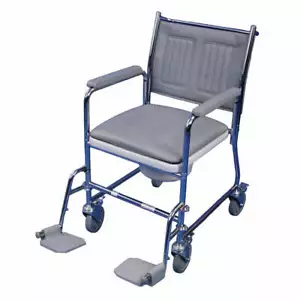 Mobile Wheeled Commode - Detachable Footrests - 7.5 Litre Pail - Braked Castors - Picture 1 of 4