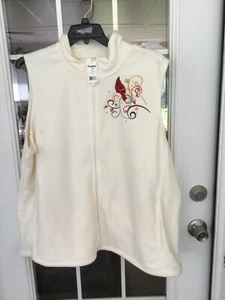 IB Diffusion Soft Fleece Vest White With Red Cardinal Size 2x Pocket New - Picture 1 of 4
