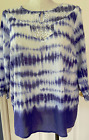 Alfred Dunner Woman Size 16W Tunic Top Periwinkle White Tie Dye 3/4 Slv Cotton