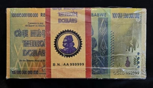TT PK 91 ZIMBABWE 100 TRILLION REPRODUCTION GOLD FOIL NOVELTY NOTES 100 PIECES ! - Picture 1 of 4