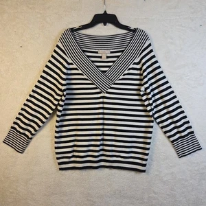 Suéter para mujer Banana Republic blanco y negro a rayas talla M cuello en V inspirado en los años 80 - Imagen 1 de 5