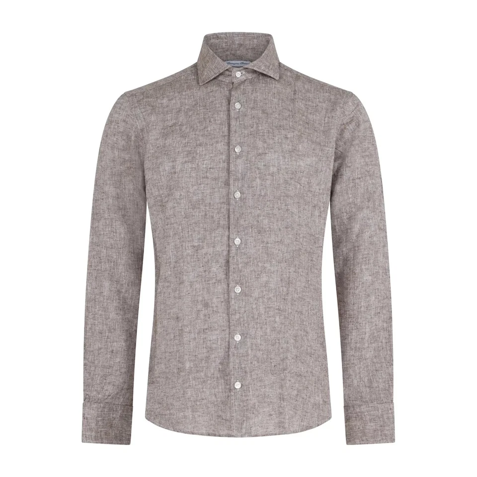 Lavorazione Sartoriale - Camicia marrone in lino e cotone slim fit per uomo - Immagine 1 di 1