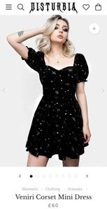 Disturbia Black Velvet All Over Print Veniri Corset Mini Dress Size 14 - Picture 1 of 14
