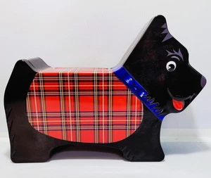 Scottie Dog Collectible Biscuit Tin Black with Red Plaid - Picture 1 of 11