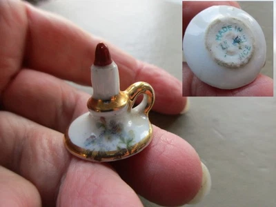 ANTIQUE VINTAGE FRENCH LIMOGES BONE CHINA CANDLESTICK FESTIVE FOB CHARM PENDANT - Image 1 of 4