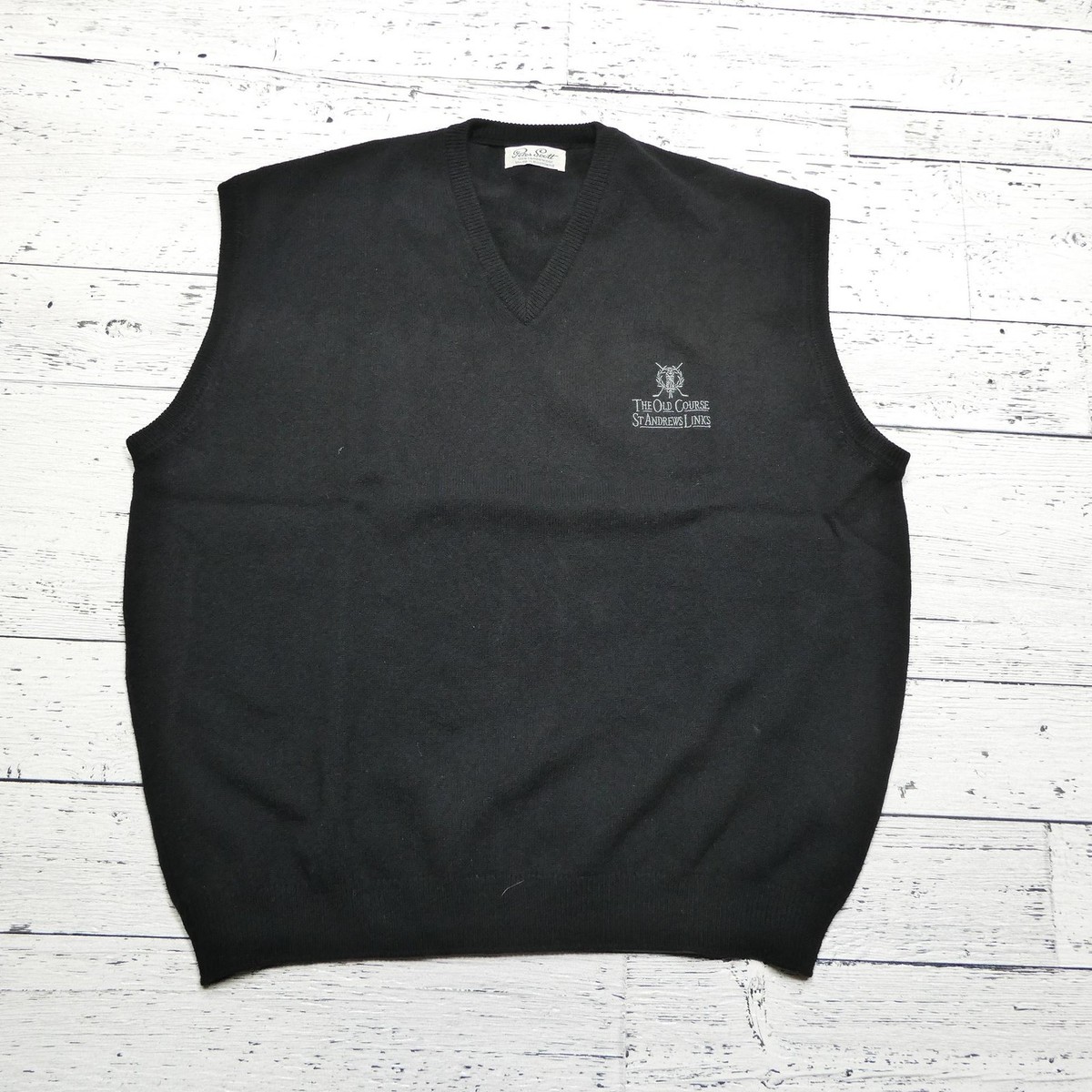 80sスコットランド製 Peter Scottコットンカーディガン ブラックXL ボールド フォックスヘッド パッチ レギュラー カーディガン