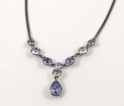 Collar Givenchy púrpura lavanda cristales ahumados cadena gris oscuro. #1445 Foto 1 de 4