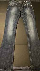 Miss Me Boot Cross w/ Rhinestone & Studded JP5398B Bootcut Distressed Jeans 26 - Picture 1 of 5