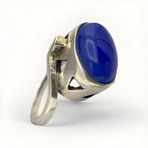 Sterling Silver 925 Bezel Set Large Oval Lapis Lazuli Blue Ring Size P 6g - Picture 1 of 12